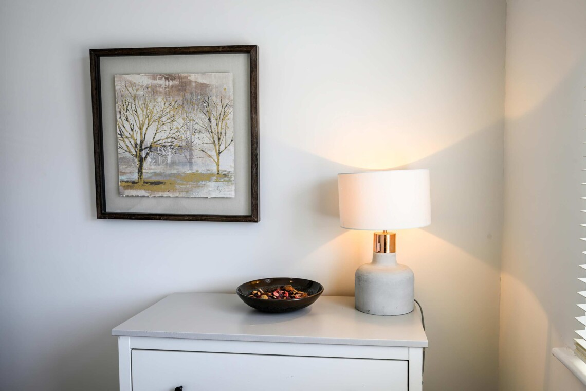 The living room is bright and airy