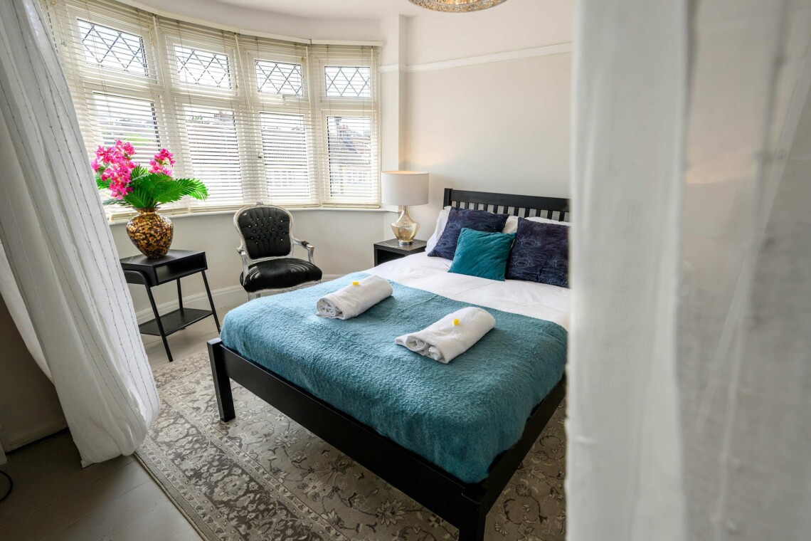 The living room is bright and airy