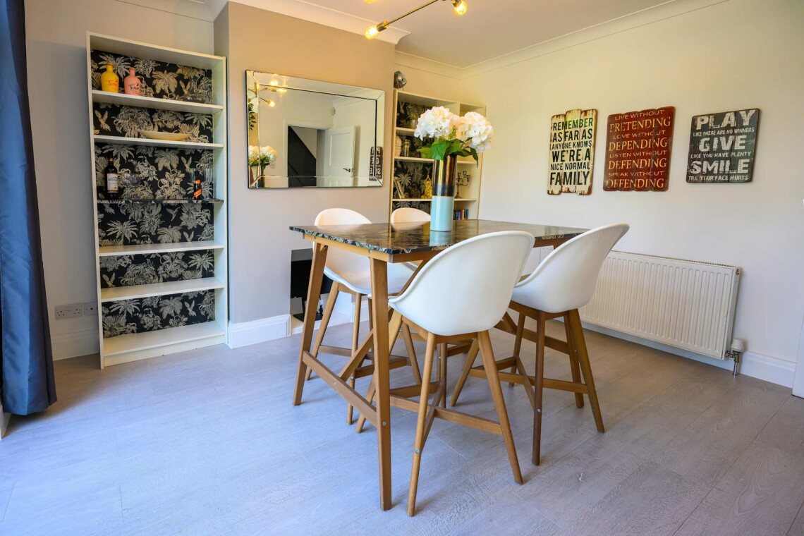 The living room is bright and airy
