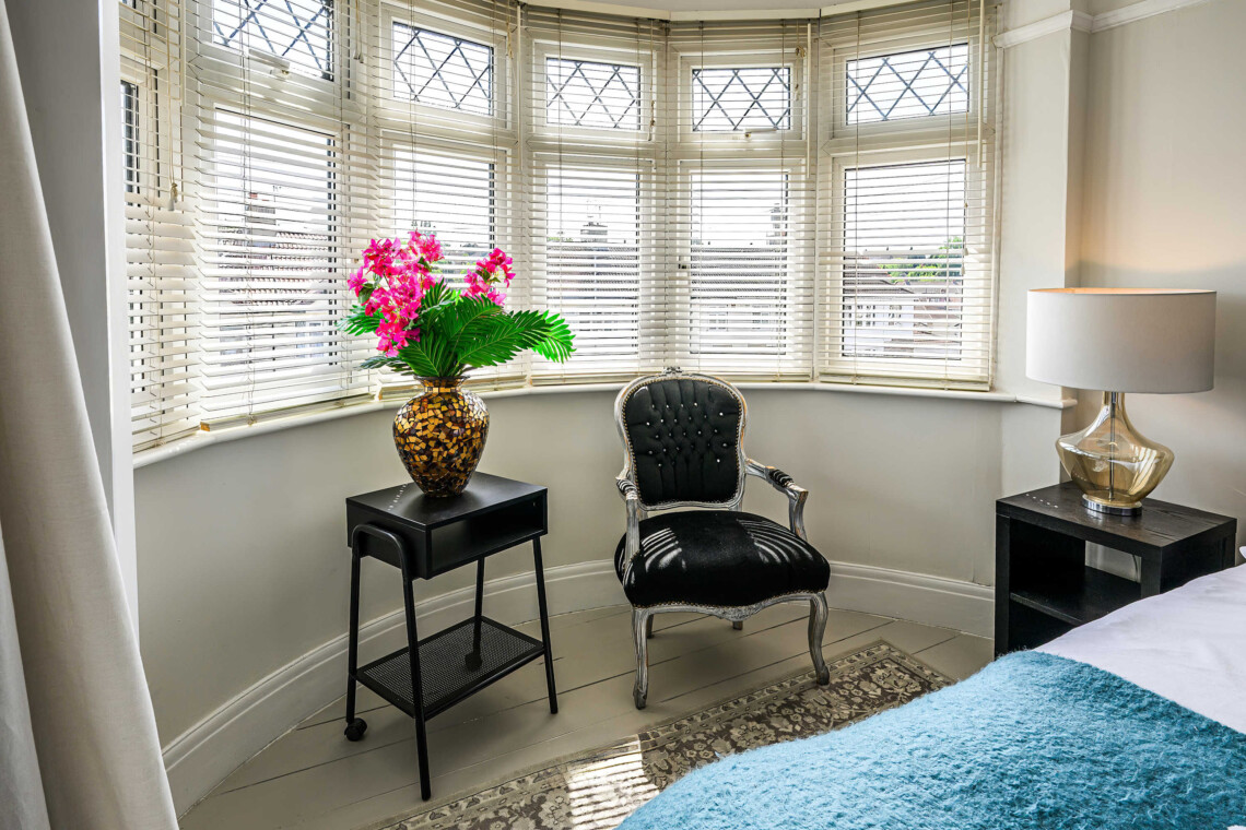 The living room is bright and airy