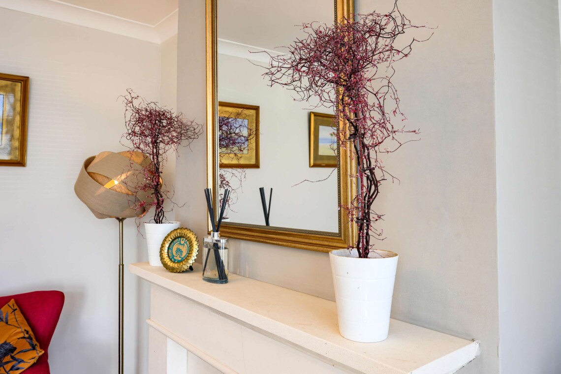 The living room is bright and airy