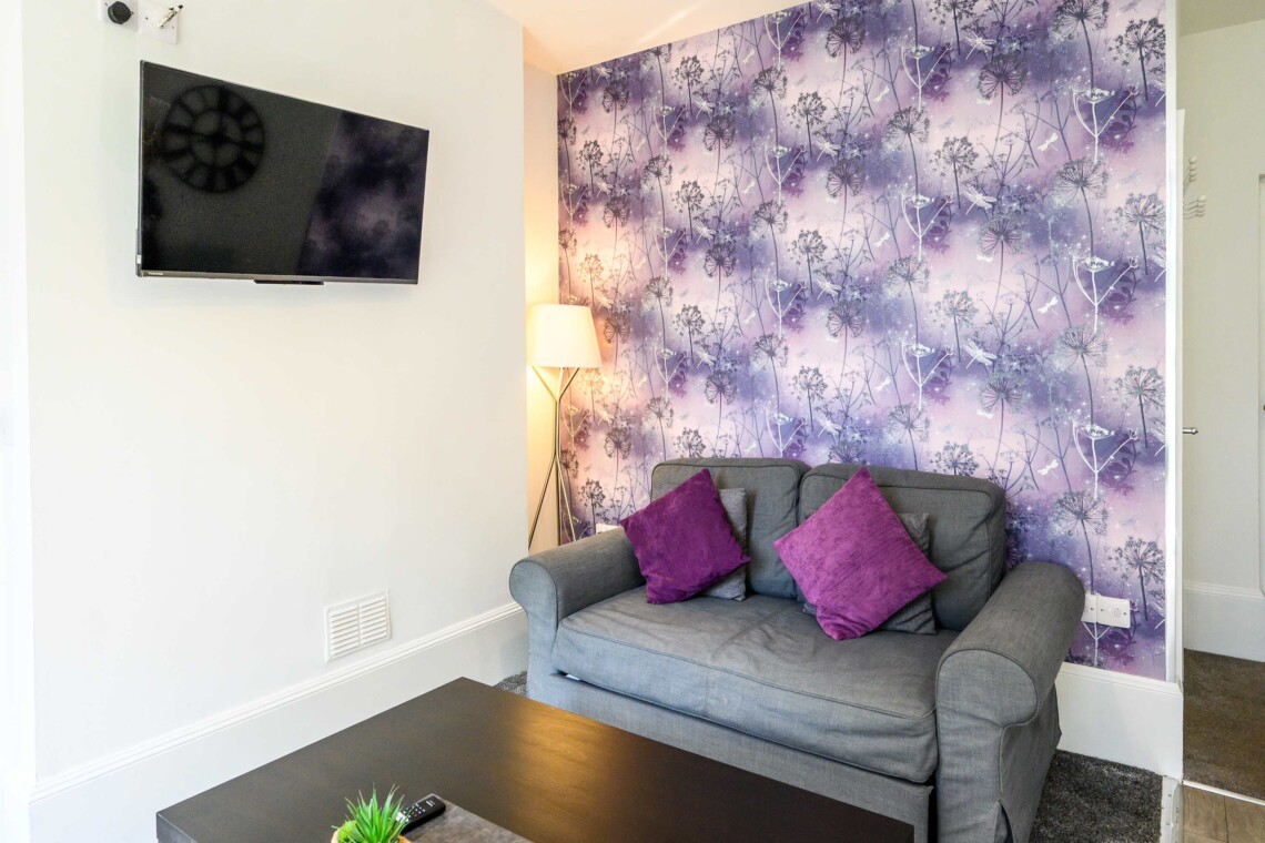 Amethyst sofa bed in living area