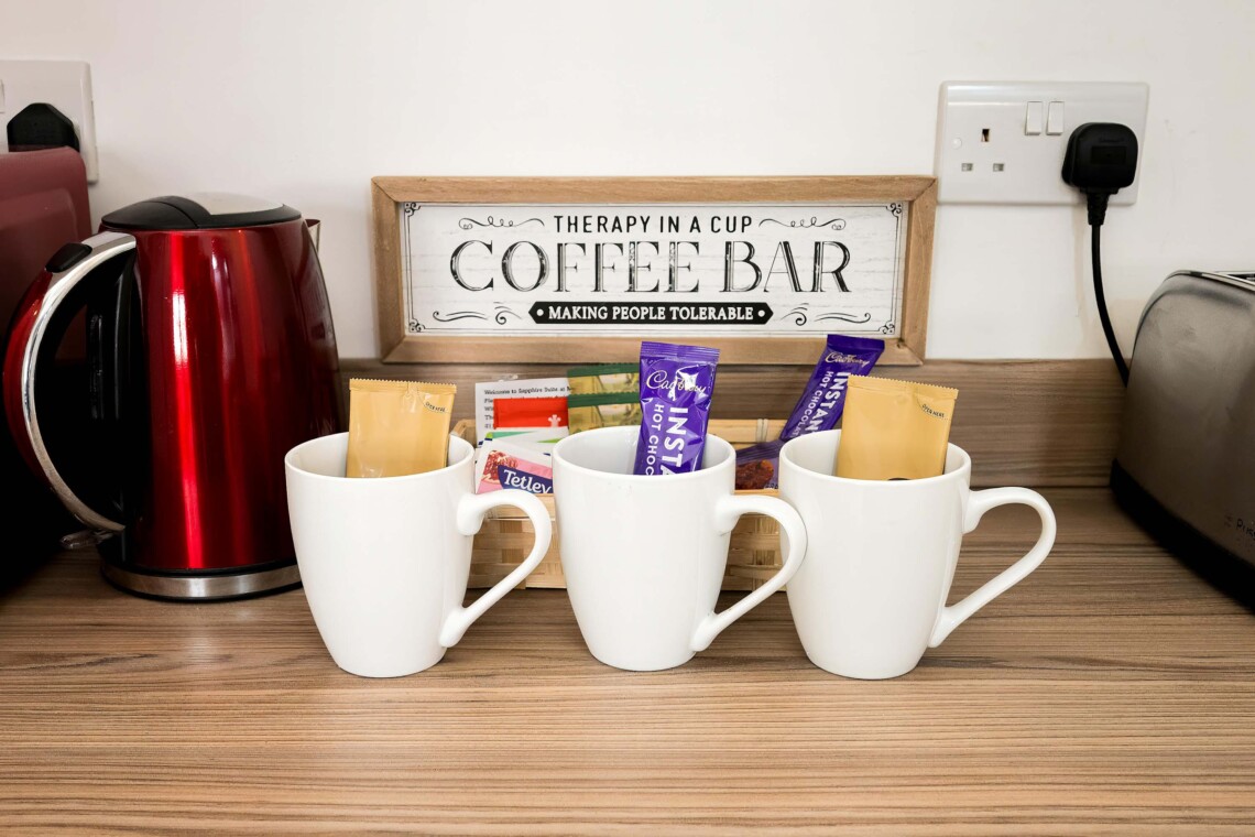 Enjoy a welcome hot drink